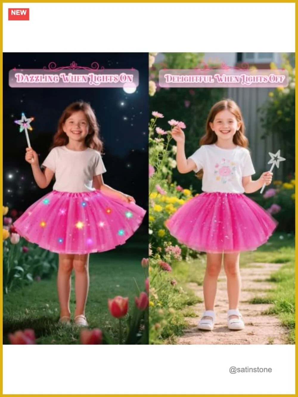 Girls LED Light Up Tutu Skirt & Fairy Wand